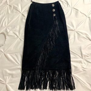 Vintage Black Leather Fringe Rodeo Western Skirt